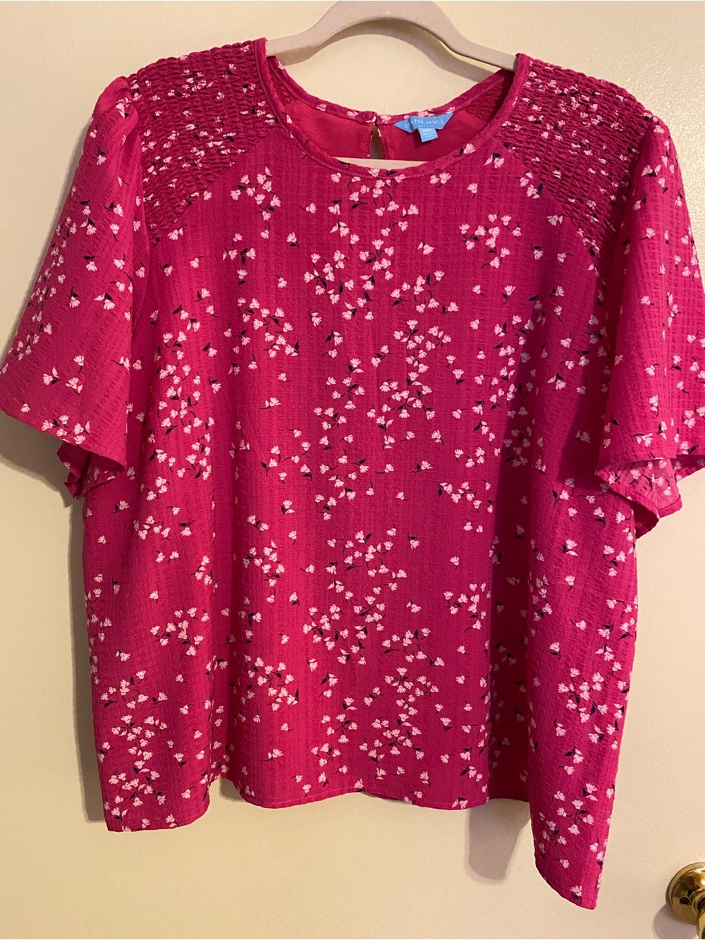 Draper James Raspberry Pink Floral Smocked Yoke Blouse